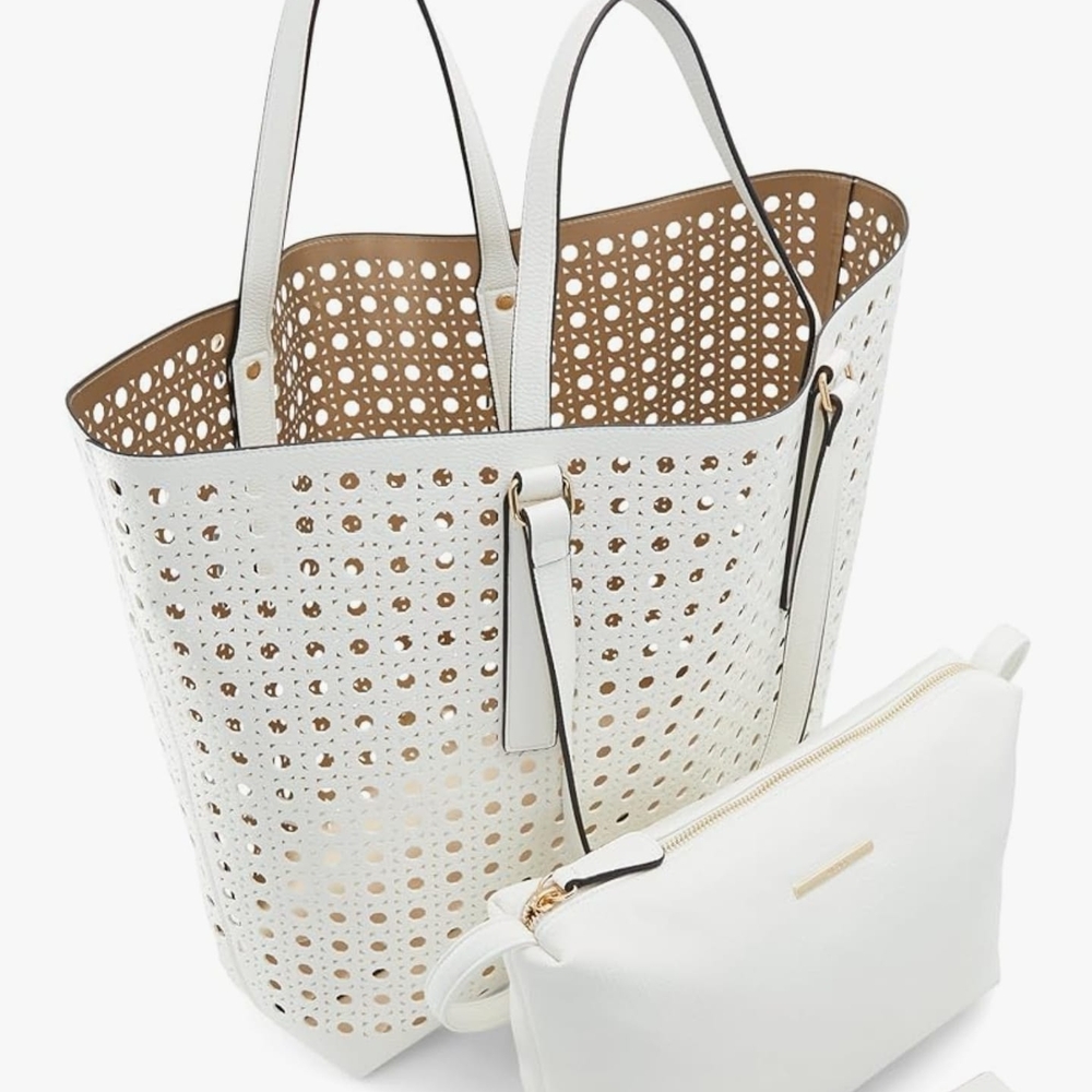 Aldo Beacj Bag.White Perforated Tote Bag with Pouch